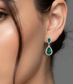 Silver plated faux emerald & cubic zirconia studded fancy drop earrings jewellery for women