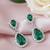 Silver plated faux emerald & cubic zirconia studded fancy drop earrings jewellery for women