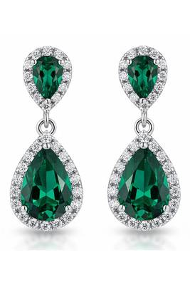 Silver plated faux emerald & cubic zirconia studded fancy drop earrings jewellery for women 4
