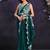 Teal green pre-draped crepe satin silk saree with embroidered blouse and waist belt