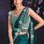 Teal green pre-draped crepe satin silk saree with embroidered blouse and waist belt