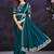 Teal green pre-draped crepe satin silk saree with embroidered blouse and waist belt