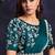 Teal green pre-draped crepe satin silk saree with embroidered blouse and waist belt