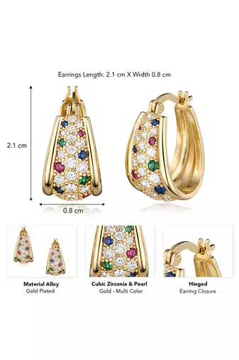 Gold plated multicolor cubic zirconia studded fancy hoop earrings jewellery for women & girls