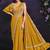 Mustard pre-draped crepe satin silk saree with embroidered blouse and waist belt