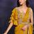 Mustard pre-draped crepe satin silk saree with embroidered blouse and waist belt