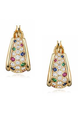 Gold plated multicolor cubic zirconia studded fancy hoop earrings jewellery for women & girls 4