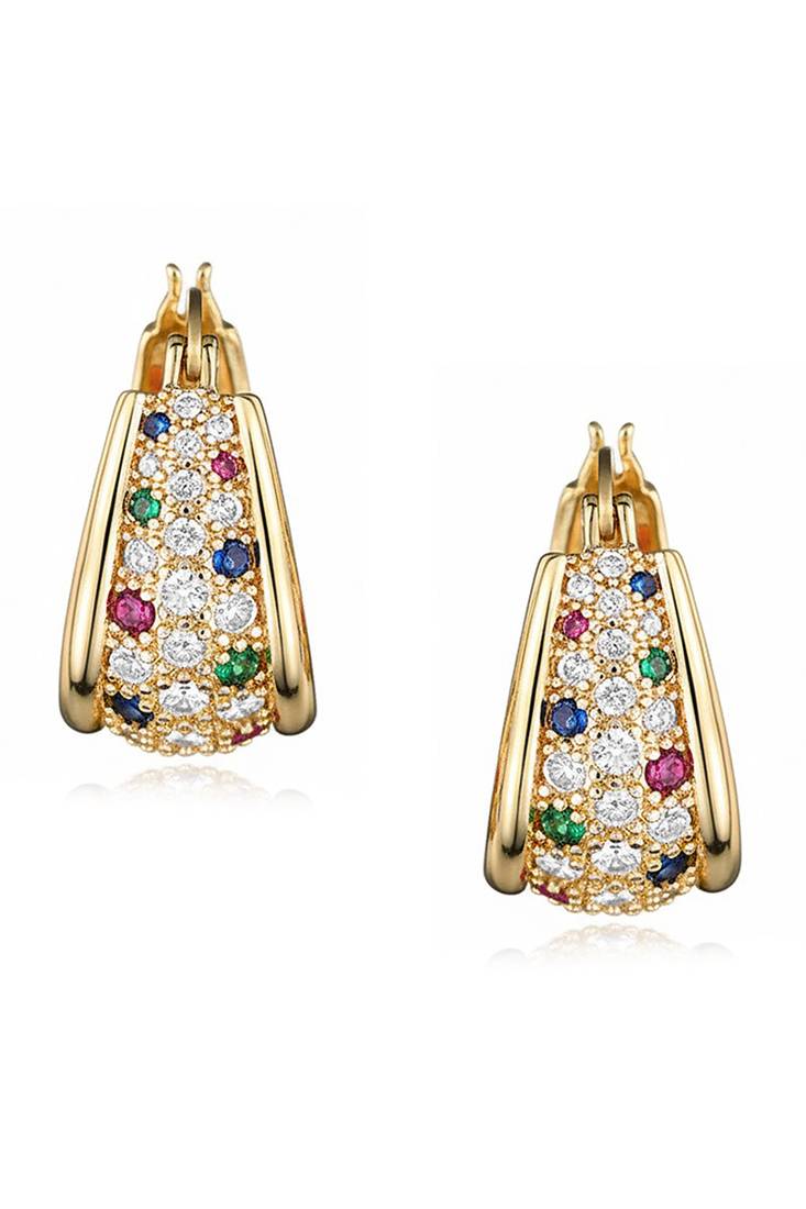 Gold plated multicolor cubic zirconia studded fancy hoop earrings jewellery for women & girls