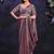 Dusty mauve pre-draped crepe satin silk saree with embroidered blouse and waist belt