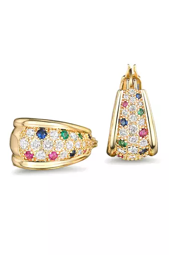 Gold plated multicolor cubic zirconia studded fancy hoop earrings jewellery for women & girls