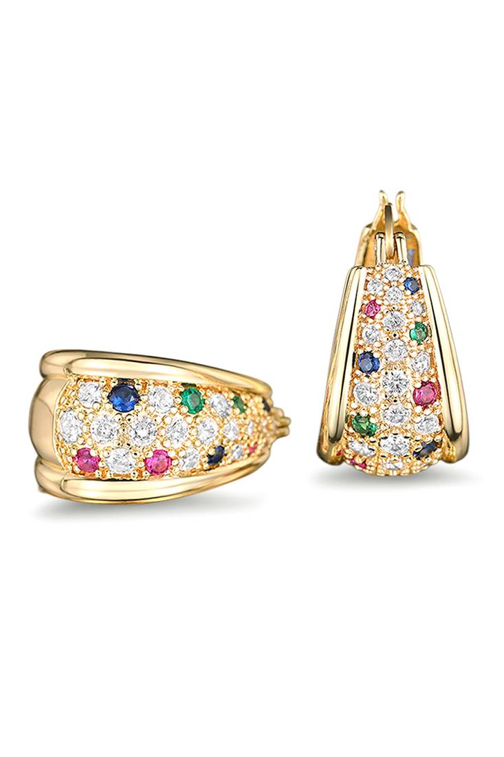 Gold plated multicolor cubic zirconia studded fancy hoop earrings jewellery for women & girls