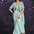 Sea green pre-draped crepe satin silk saree with embroidered blouse and waist belt