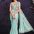 Sea green pre-draped crepe satin silk saree with embroidered blouse and waist belt