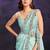 Sea green pre-draped crepe satin silk saree with embroidered blouse and waist belt