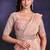 Peach pre-draped crepe satin silk saree with embroidered blouse and waist belt