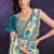 Multicolor pre-draped crepe satin silk saree with embroidered blouse and waist belt