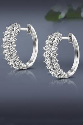 Silver plated cubic zirconia studded hoop earrings lever back fashion jewellery for women 1