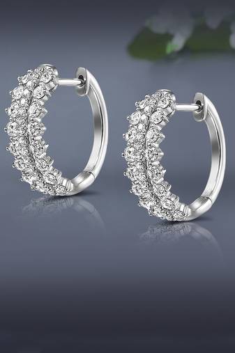 Silver plated cubic zirconia studded hoop earrings lever back fashion jewellery for women