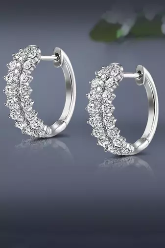 Silver plated cubic zirconia studded hoop earrings lever back fashion jewellery for women