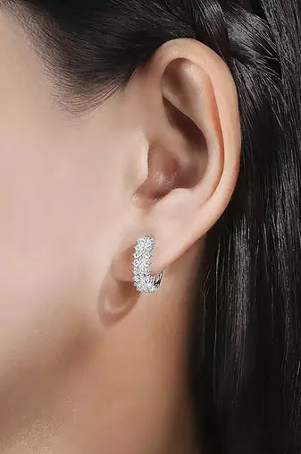 Silver plated cubic zirconia studded hoop earrings lever back fashion jewellery for women