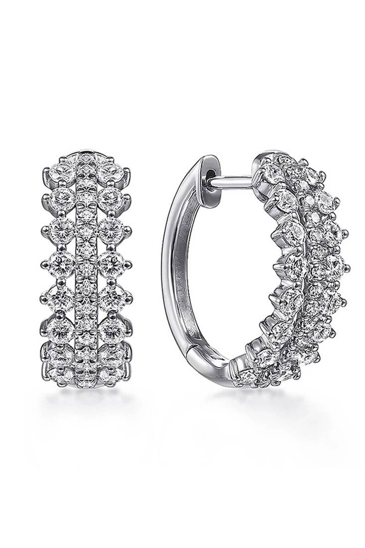 Silver plated cubic zirconia studded hoop earrings lever back fashion jewellery for women