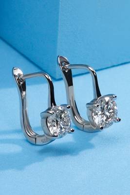 Silver plated cubic zirconia studded stud earrings lever back fashion jewellery for women 1