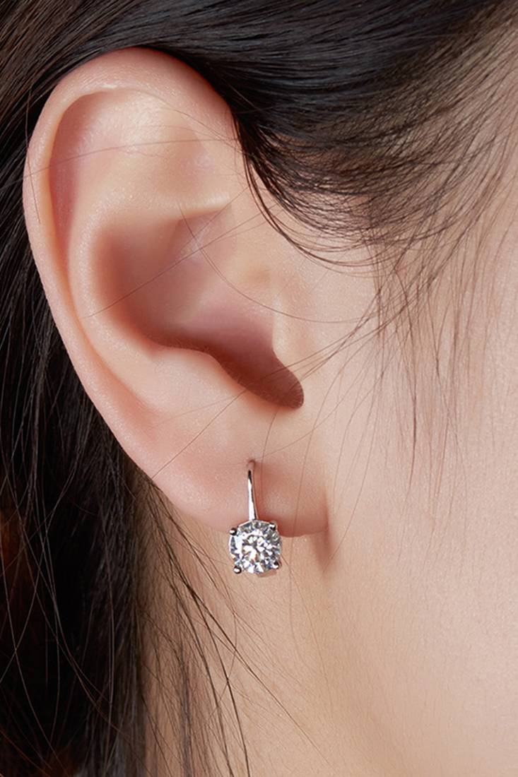 Silver plated cubic zirconia studded stud earrings lever back fashion jewellery for women