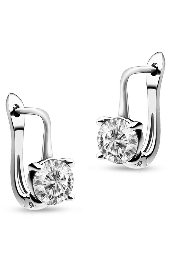 Silver plated cubic zirconia studded stud earrings lever back fashion jewellery for women