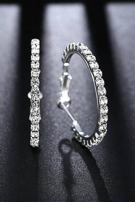 Silver plated american diamond studded hoop earrings office work wear jewellery for women 1