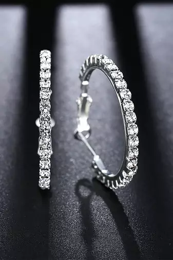 Silver plated american diamond studded hoop earrings office work wear jewellery for women