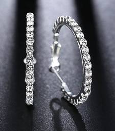 Silver plated american diamond studded hoop earrings office work wear jewellery for women