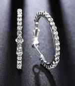 Silver plated american diamond studded hoop earrings office work wear jewellery for women