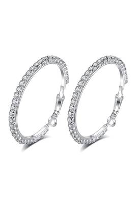 Silver plated american diamond studded hoop earrings office work wear jewellery for women 3