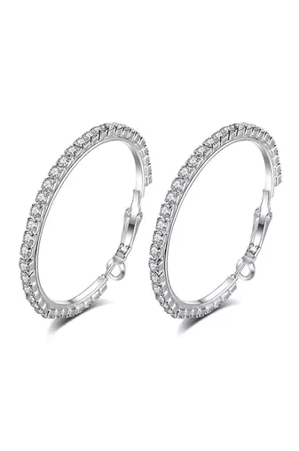Silver plated american diamond studded hoop earrings office work wear jewellery for women