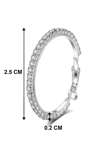 Silver plated american diamond studded hoop earrings office work wear jewellery for women