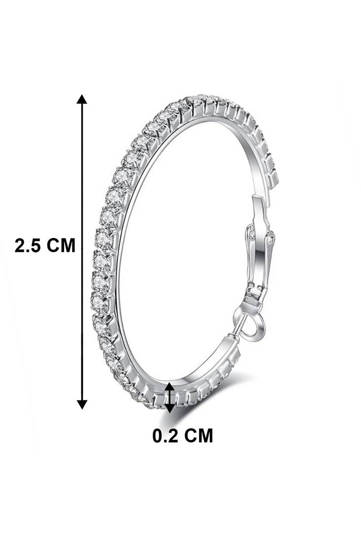 Silver plated american diamond studded hoop earrings office work wear jewellery for women