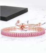 Rose gold plated pink baguette stone studded adjustable charm bracelet jewellery for women