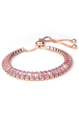 Rose gold plated pink baguette stone studded adjustable charm bracelet jewellery for women 3