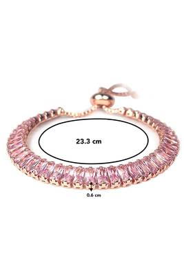 Rose gold plated pink baguette stone studded adjustable charm bracelet jewellery for women 4