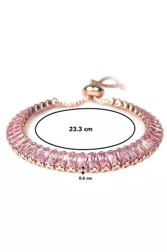 Rose gold plated pink baguette stone studded adjustable charm bracelet jewellery for women
