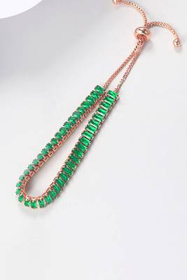 Rose gold plated green baguette stone studded adjustable bracelet jewellery for women 1