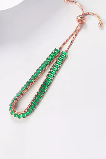 Rose gold plated green baguette stone studded adjustable bracelet jewellery for women