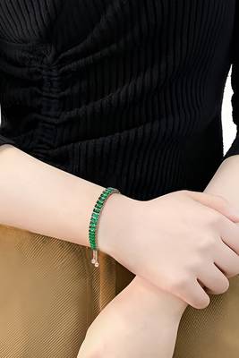 Rose gold plated green baguette stone studded adjustable bracelet jewellery for women 2