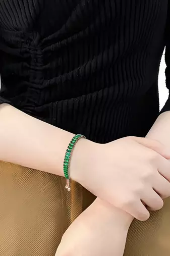 Rose gold plated green baguette stone studded adjustable bracelet jewellery for women