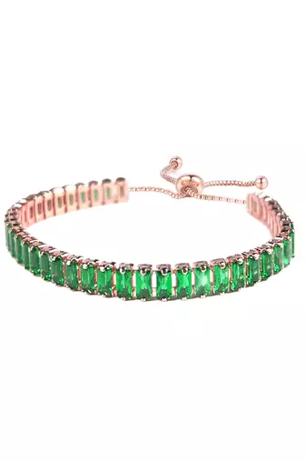 Rose gold plated green baguette stone studded adjustable bracelet jewellery for women