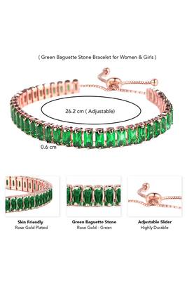 Rose gold plated green baguette stone studded adjustable bracelet jewellery for women 4