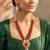 Maroon pendant style necklace earrings set for women | faux ruby studded | festive jewellery