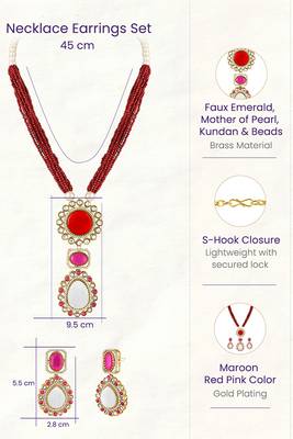 Maroon pendant style necklace earrings set for women | faux ruby studded | festive jewellery 3