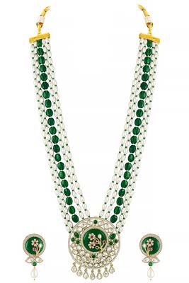 Gold plated kundan & beads studded traditional long necklace earrings set jewellery for women 1