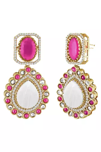 Maroon pendant style necklace earrings set for women | faux ruby studded | festive jewellery